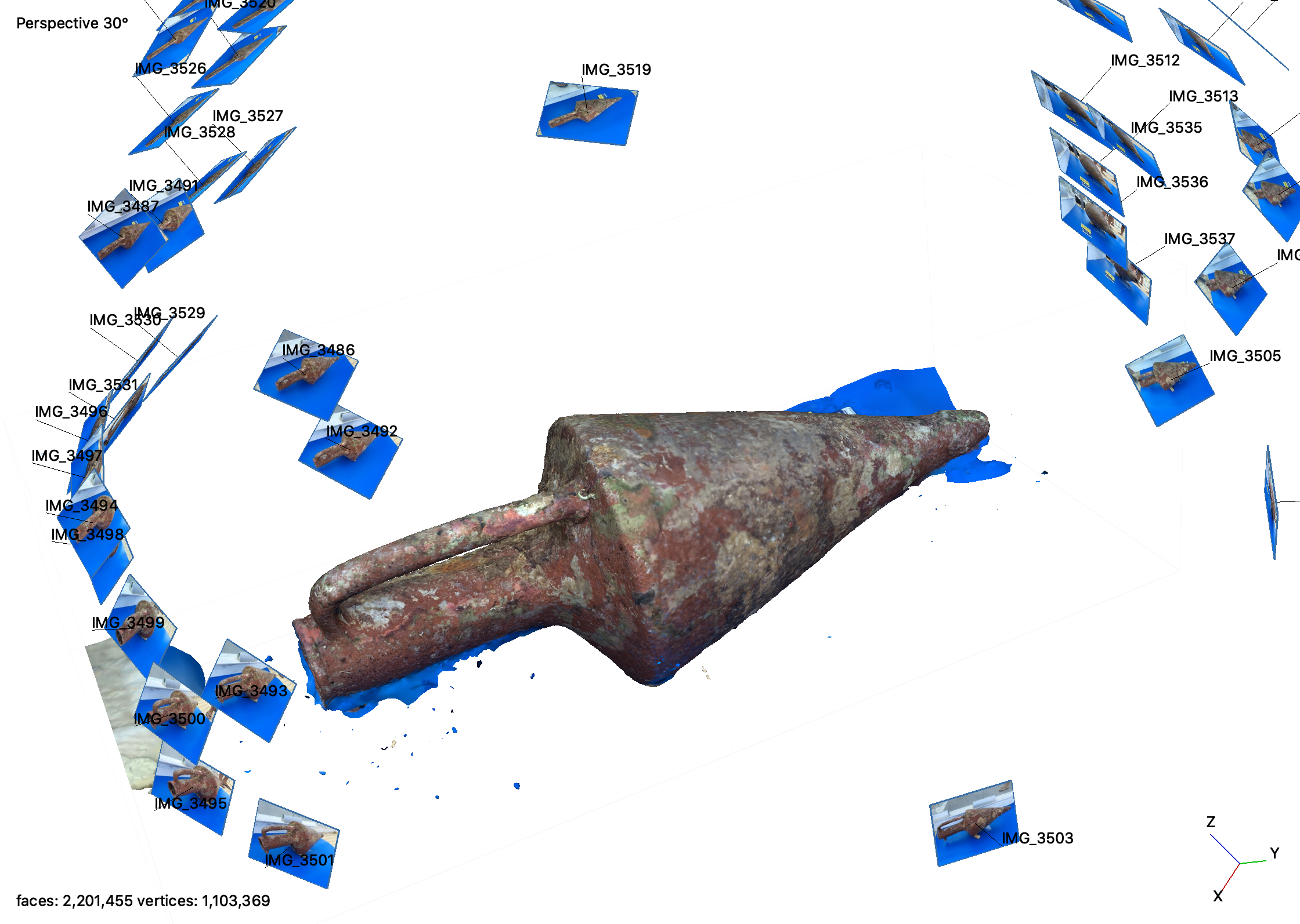 A polygon mesh is developed so texture-mapping can be applied to the artifact model. Photo by Christopher Drew