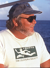 Bret Gilliam aboard Calypso, filming with Cousteau