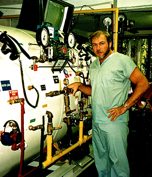 Bret Gilliam operating recompression chamber for NOAA in 1988