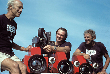 Waterman, Giddings, Nicklin filming The Deep, 1976