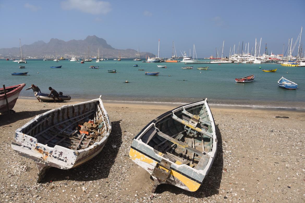Fishing boats at the beach in Mindelo, São Vicente Island. Photo by Pierre Constant.