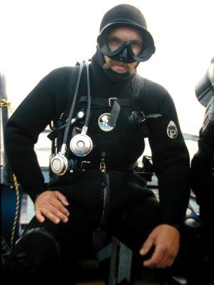 Moyer, ready to dive on the Andrea Doria wreck in 1982