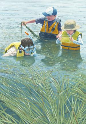Field Work in the Eelgrass Meadow, 65 x 45cm, oil on canvas by Setsuo Hamanaka