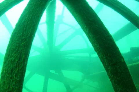 Perfectly Preserved Gold Rush "ghost ship" Discovered in Canada's Sub-arctic. Detail from the paddlewheel