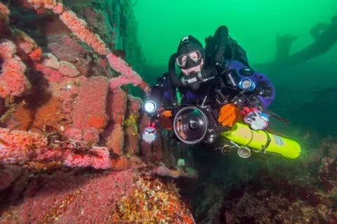 Tech diver on wreck