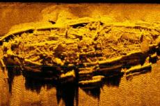 A sonar image of the newly-discovered Civil War-era shipwreck off the coast of North Carolina