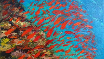 Red Fish in the Red Sea, by Olga Nikitina. Oil on canvas, 25 x 20cm 