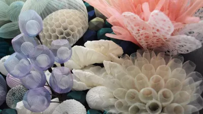 Detail of Sea Garden 1, by Mariko Kusumoto. Polyester and wood,  13.5 x 24in (right)