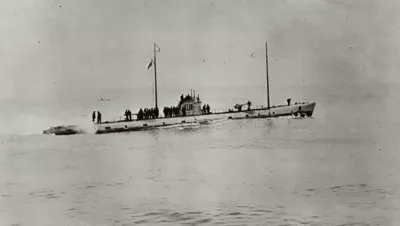 Photograph of the former German submarine U-111 while undergoing tests by the U.S. Navy in 1919