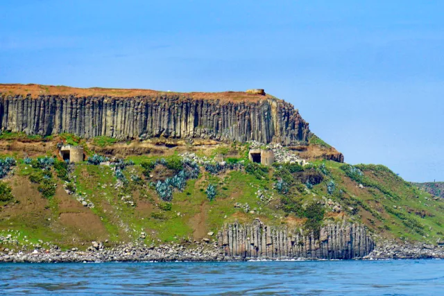 Penghu's unique geological formations of basalt columns, with old bunkers. Photo by Kyo Liu