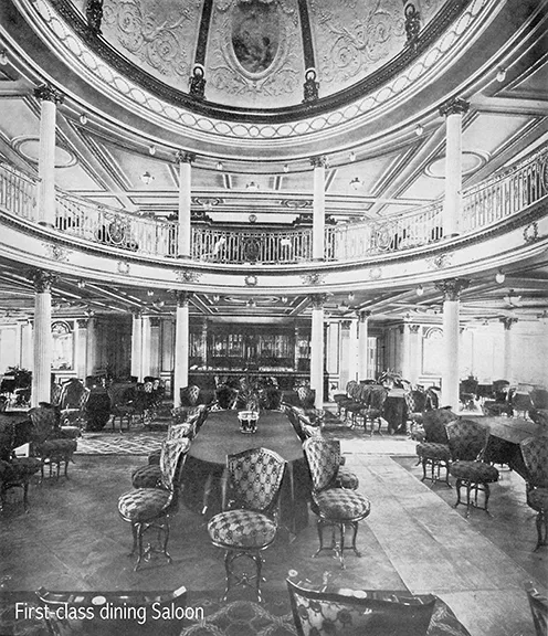 Historical photo showing the lavish luxury interior of the first-class salon on the Lusitania