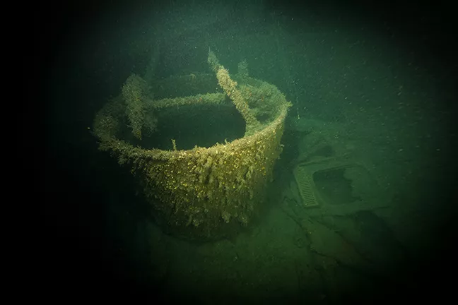 Ventilation shaft of the engine room on the wreck of Lusitania. Photo by Vic Verlinden.
