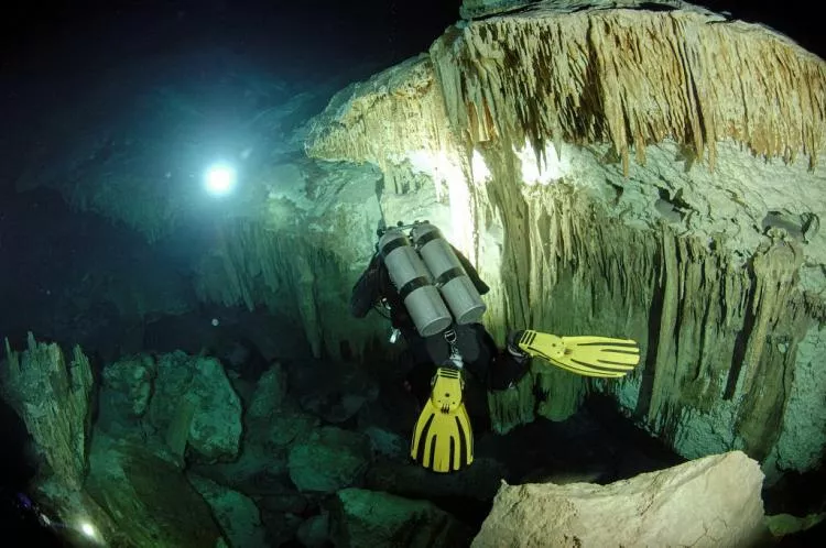 Cave diving. Photo by Kurt Amsler.