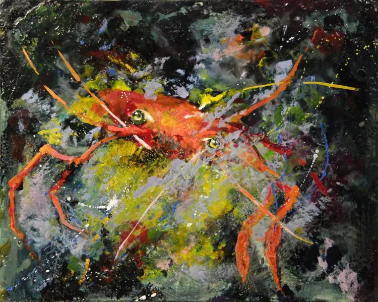 Crabby Night, encaustic, 16x20 inches, by Judith Gebhard Smith 