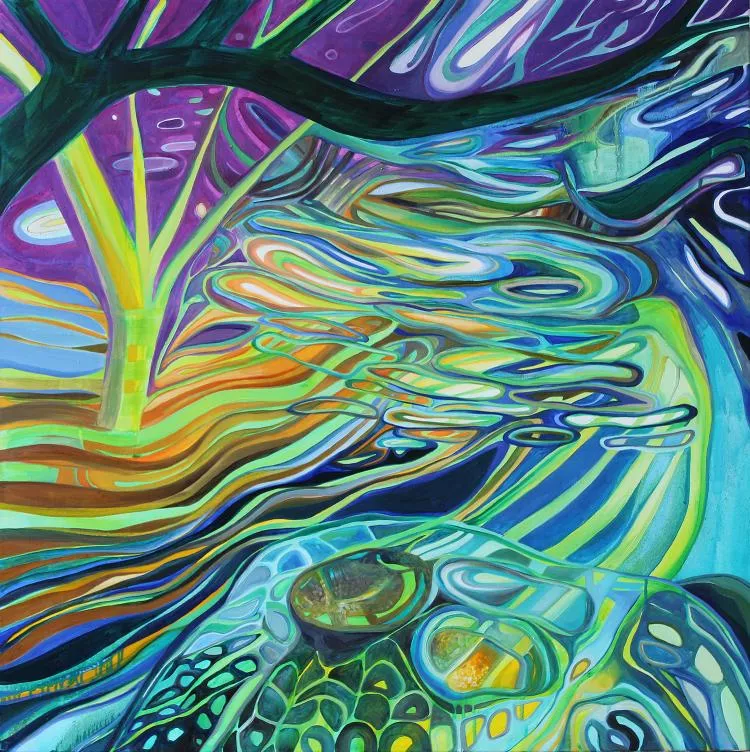 Ancient Oceans, Current Clime, oil and acrylic on canvas, 30 x 30 inches, by Lisa Tubach