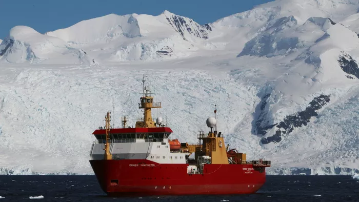 British Antarctic Survey research ship 'Ernest Shackleton' at Antarctica