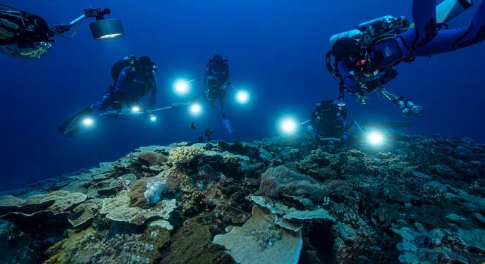 The reef was found in November, during a diving expedition to a depth known as the ocean's "twilight zone" - part of a global seabed-mapping mission. 