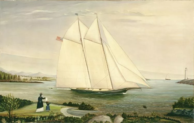 American painting of a 19th century schooner