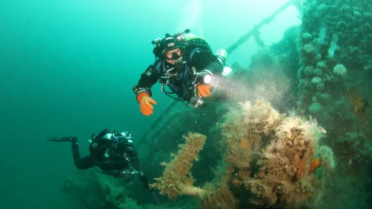 Divers on the Stolt Dagali shipwreck, New Jersey, USA