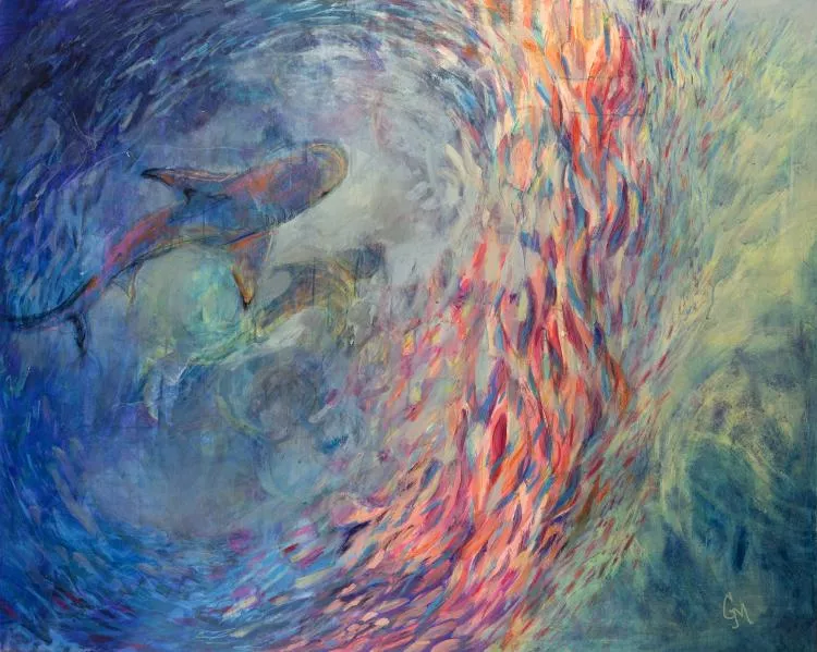 Circling, acrylic on canvas, 1.2 x 1.5m, by Grace Marquez 