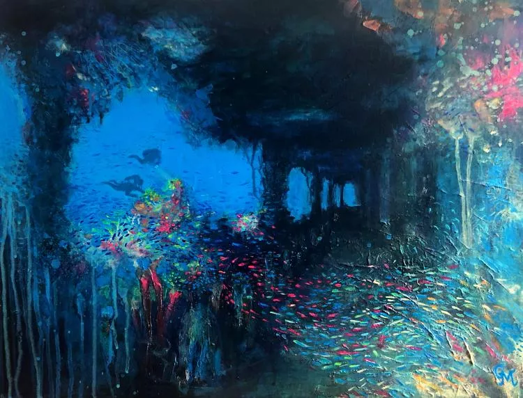 Through the Promenade of the Nippo Maru, by Grace Marquez. Acrylic on canvas, 45.72 x 60.96cm