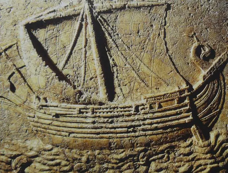Phoenician ship Carved on the face of a sarcophagus. 2nd century AD